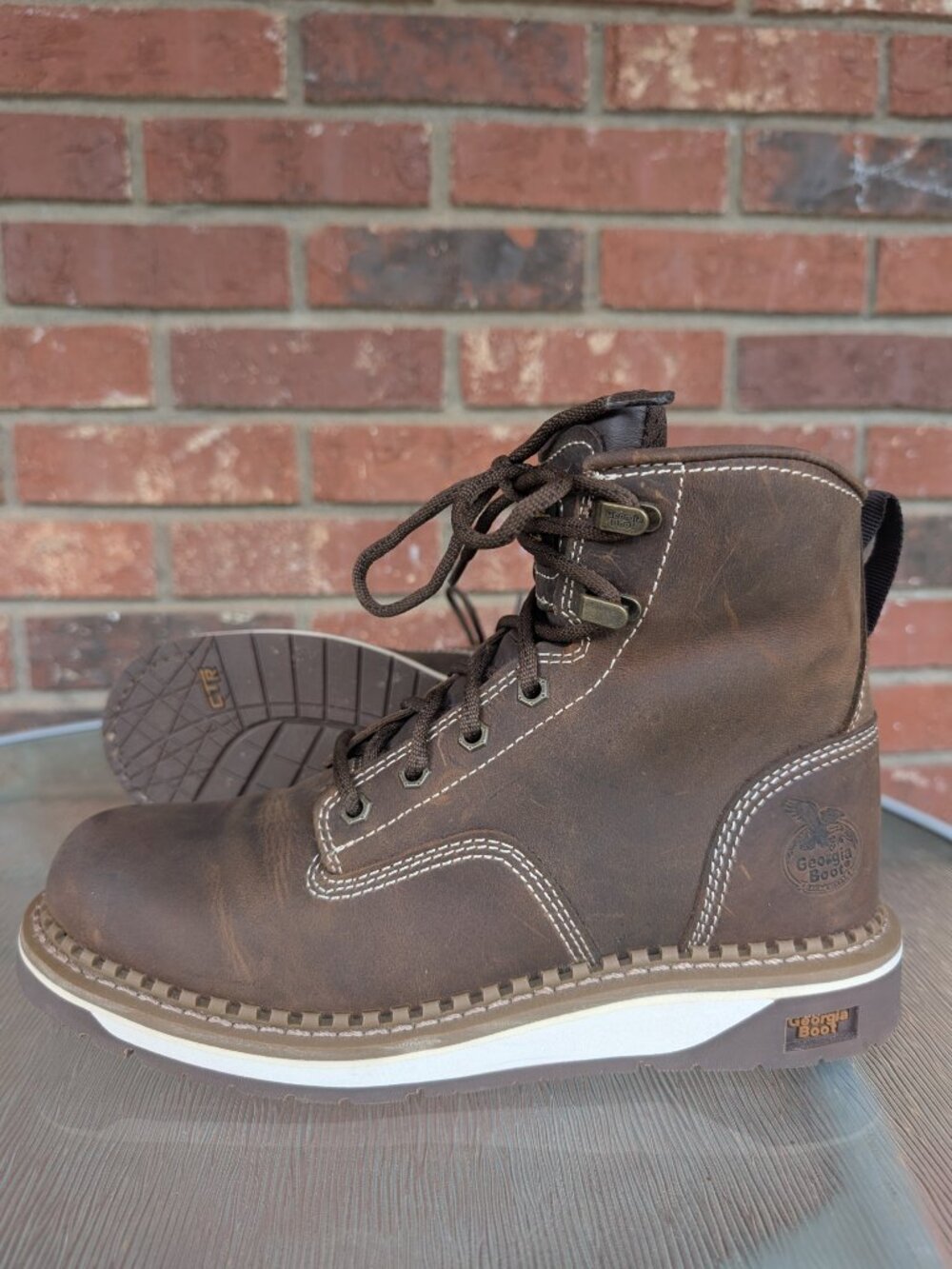 Women's Georgia Boot Brown Leather Soft Toe Work Boots Size 8.5